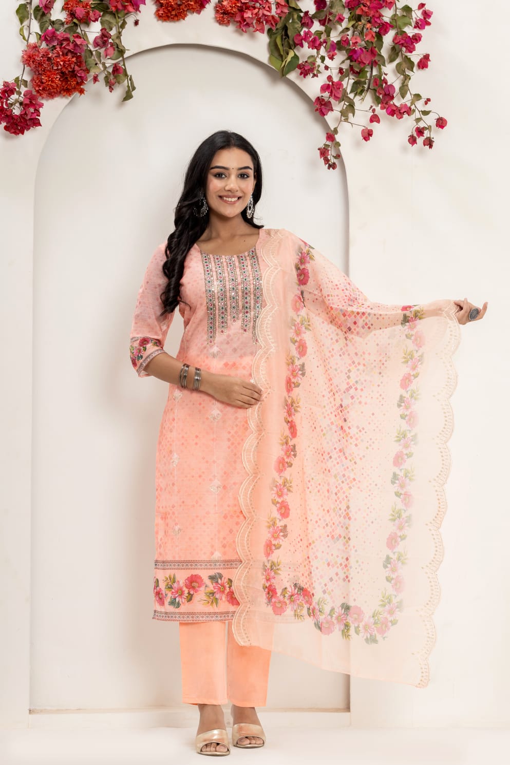 Printed fancy silk suits with organza dupatta - VC32506632100 1 Fancy silk suit Printed fancy silk suits with organza dupatta - VC32506632100