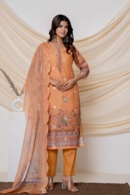 Printed fancy silk suits with organza dupatta - VC32506652100