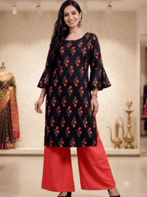 Vaachi Straight cotton printed black Kurti
