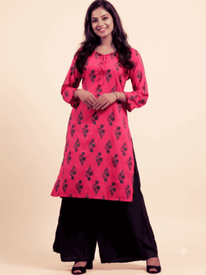 Vaachi Straight cotton printed pink Kurti