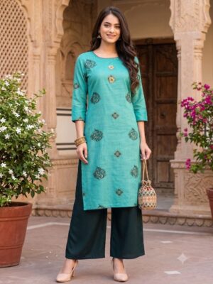 Vaachi cotton printed two tone green Straight Kurti