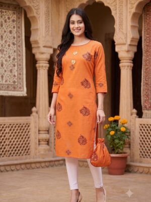 Vaachi cotton printed two tone Orange Straight Kurti