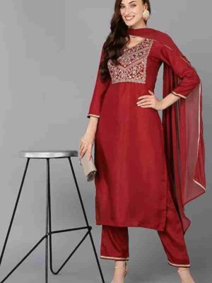 Raw silk Kurti Pant Dupatta Set – VC14254201300
