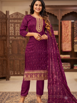Chanderi silk Kurti Pant Dupatta Set with sequence work – VC14262451600
